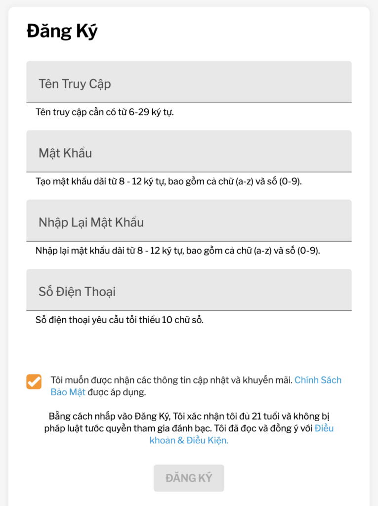 Mẫu đăng ký tài khoản 188bet